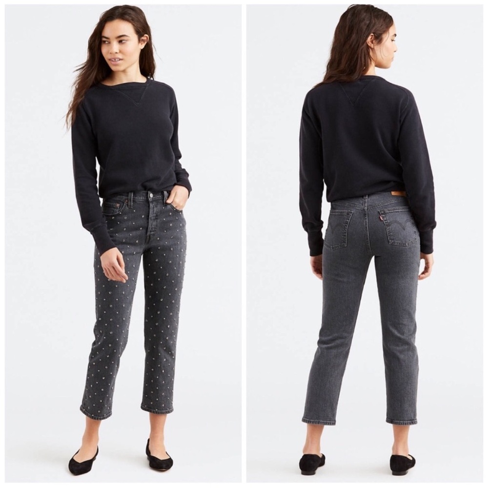NEW Levi’s 501 Cropped Studded Jeans Black Gray Denim